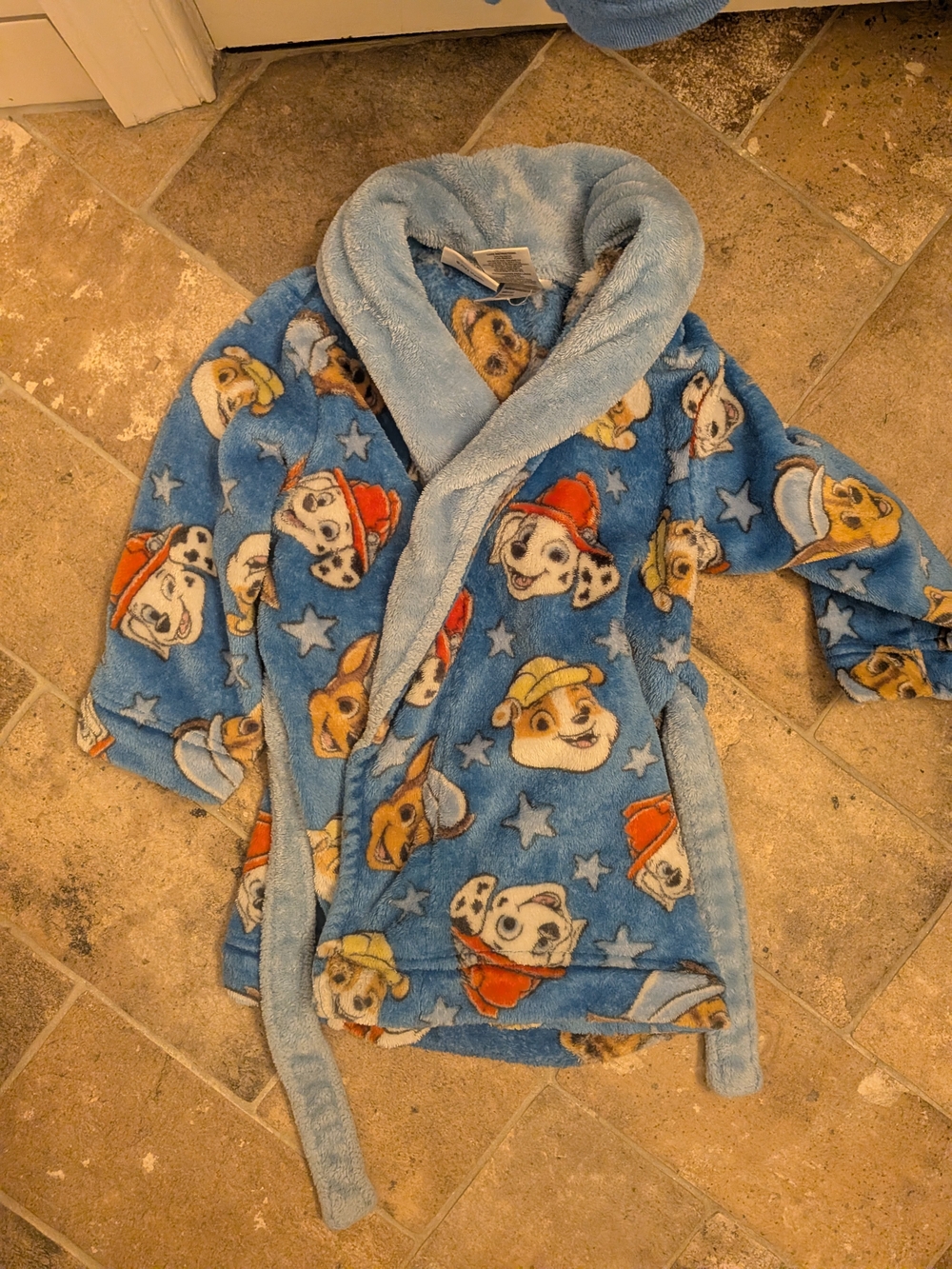 Blue Kids Paw-Print Character Fleece Robe - Cozy Sleepwear 3T